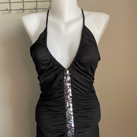 Dorthy Perkins Black Sequin Asymmetric Spaghetti Strap‎ Midi Dress Size UK12 - Picture 3 of 14